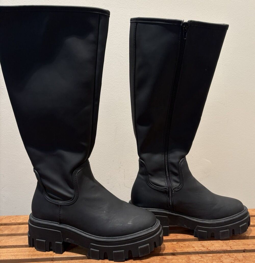 ASOS Black Knee High Chunky Platform Zip Boots Women's US 6 EU 37 UK 4 EXCELLENT